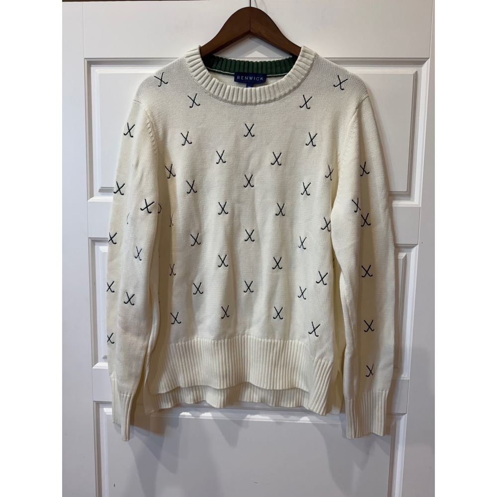 Renwick Ivory Allover Clubs Sweater Golf Embroidered XL New Preppy Country Club - Picture 2 of 9